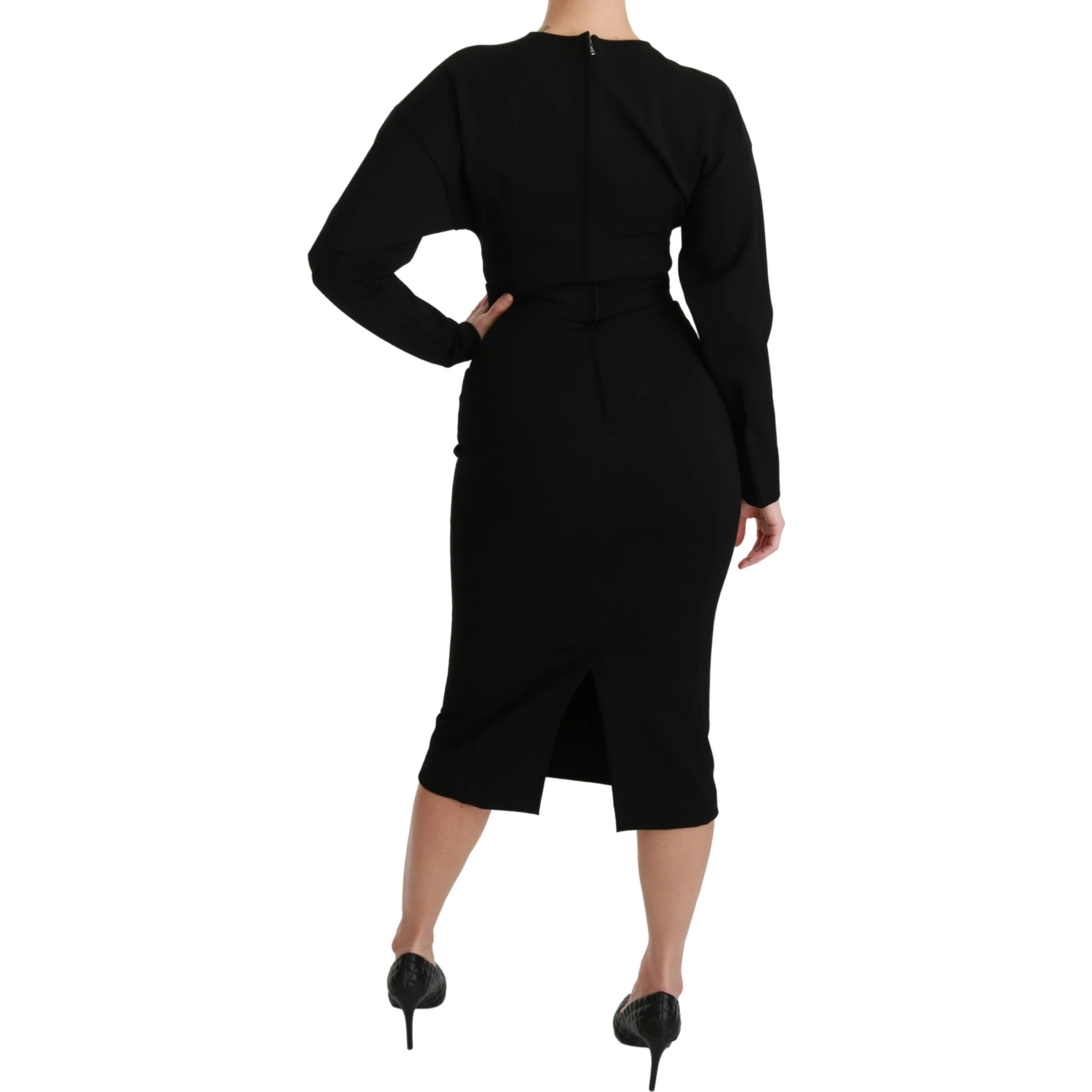 Black Bodycon Sheath Midi Stretch Dress