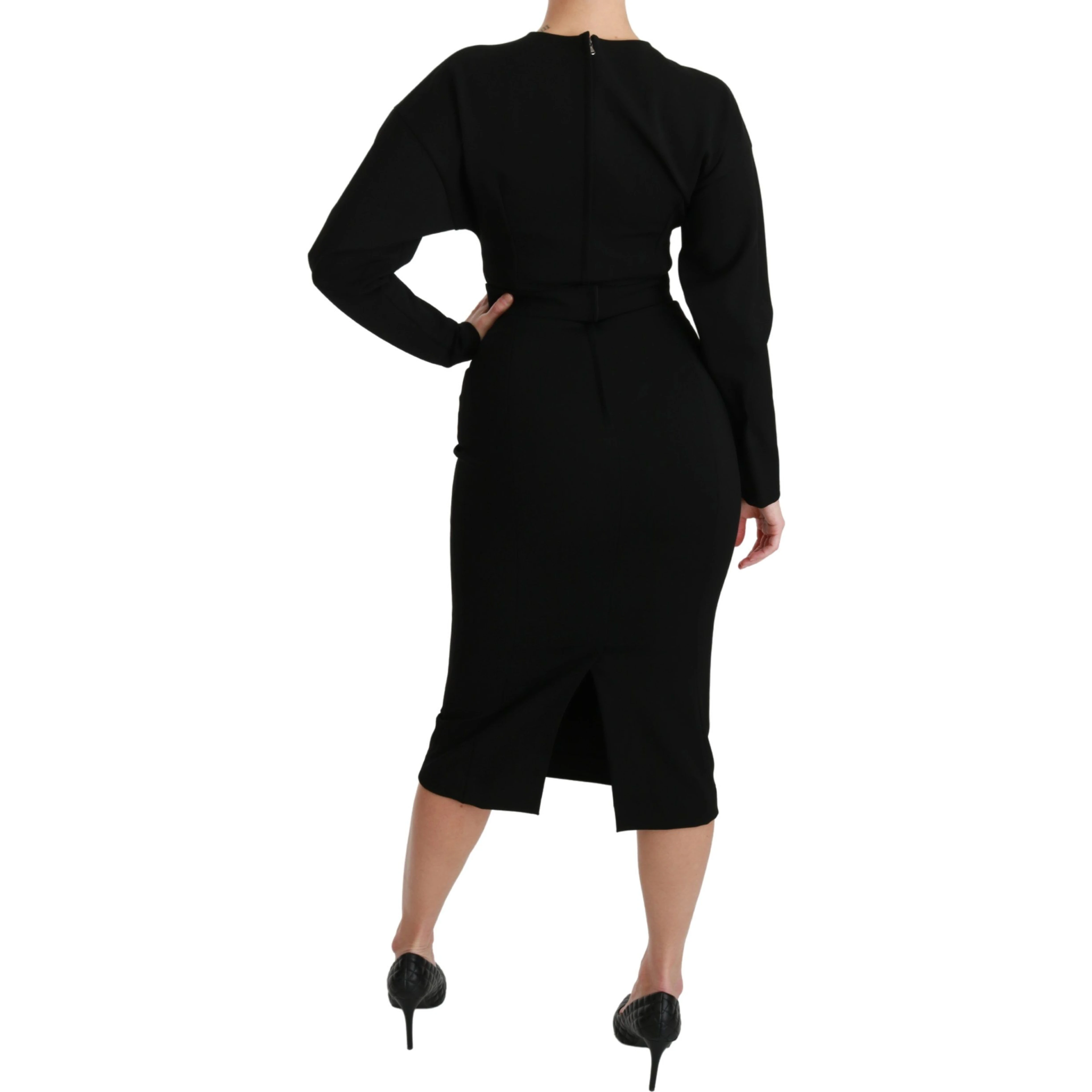 Black Bodycon Sheath Midi Stretch Dress