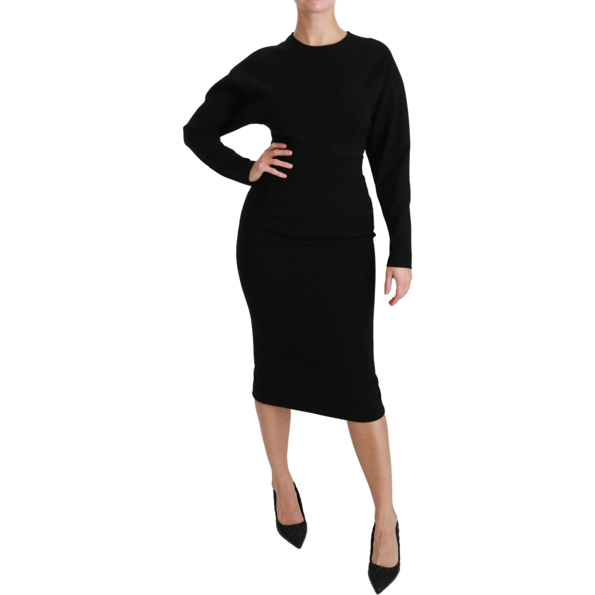 Black Bodycon Sheath Midi Stretch Dress