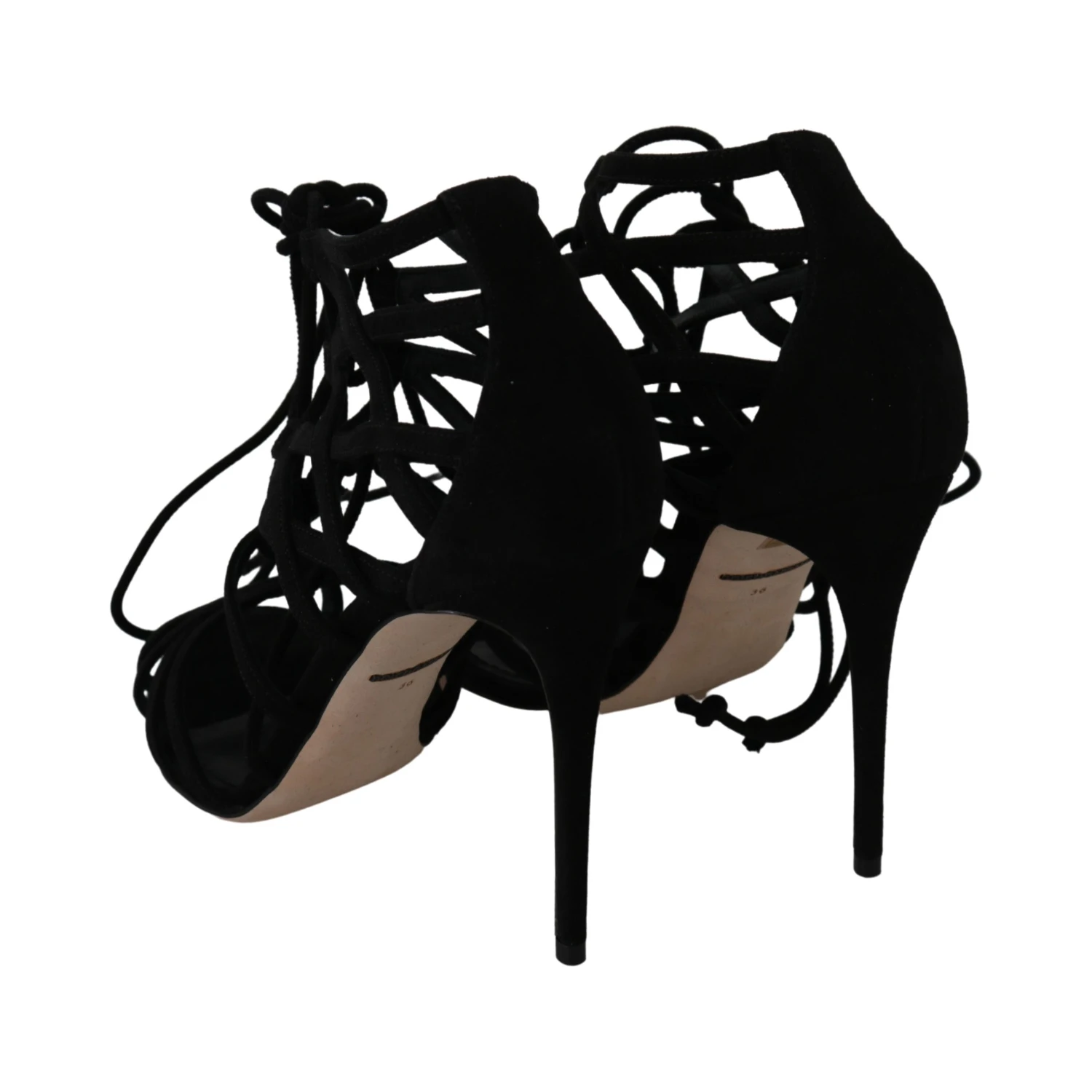 Black Suede Strap Stilettos Shoes Sandals