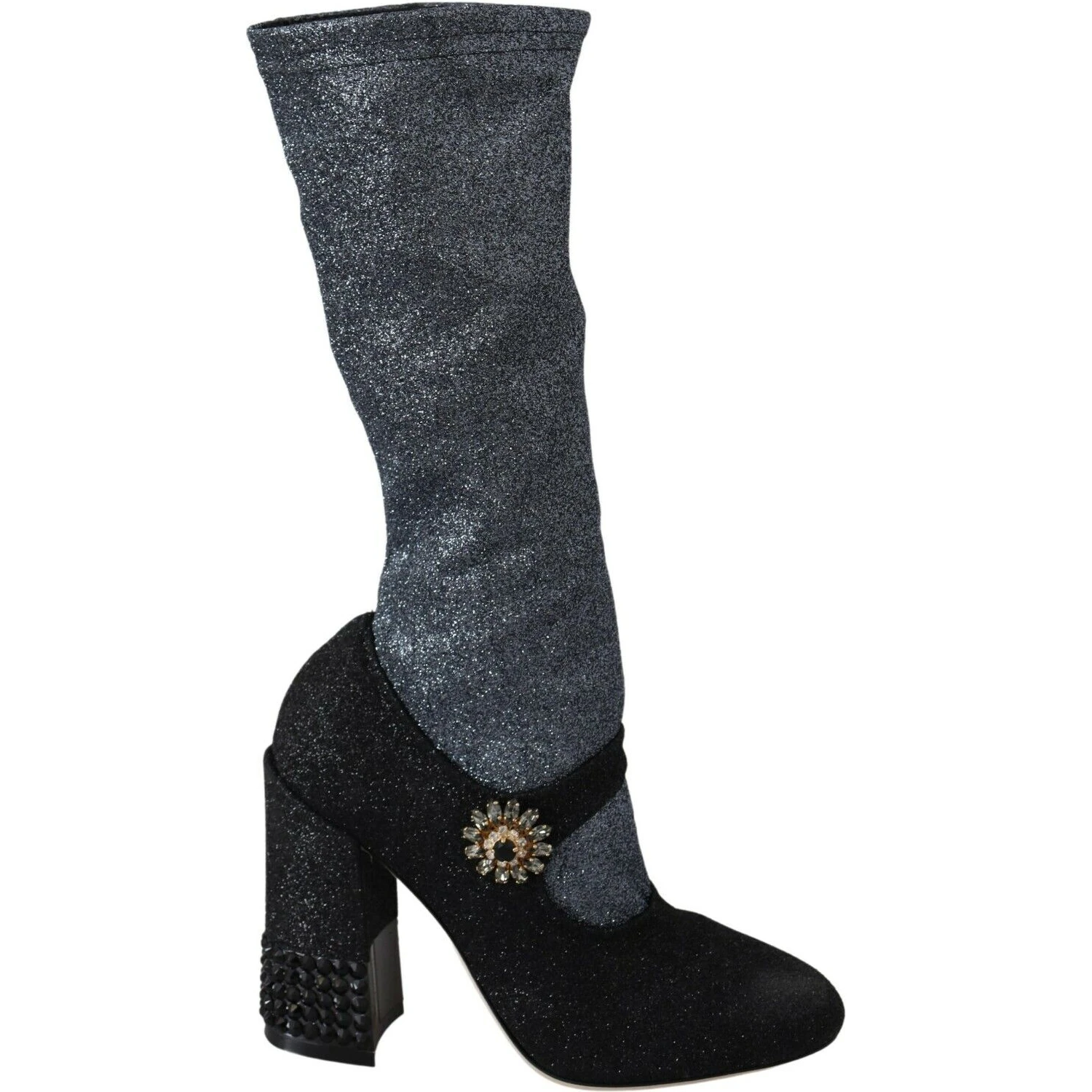 Black Crystal Mary Janes Booties Shoes