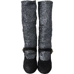 Black Crystal Mary Janes Booties Shoes