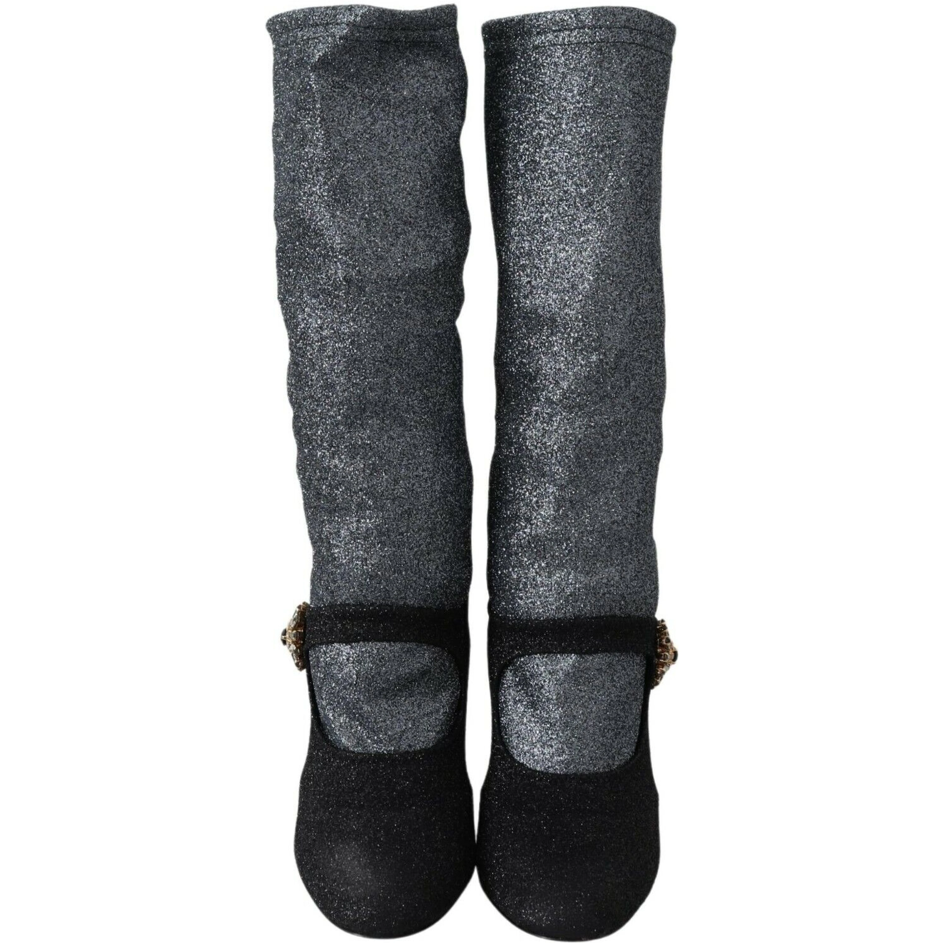 Black Crystal Mary Janes Booties Shoes