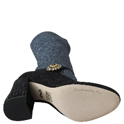 Black Crystal Mary Janes Booties Shoes