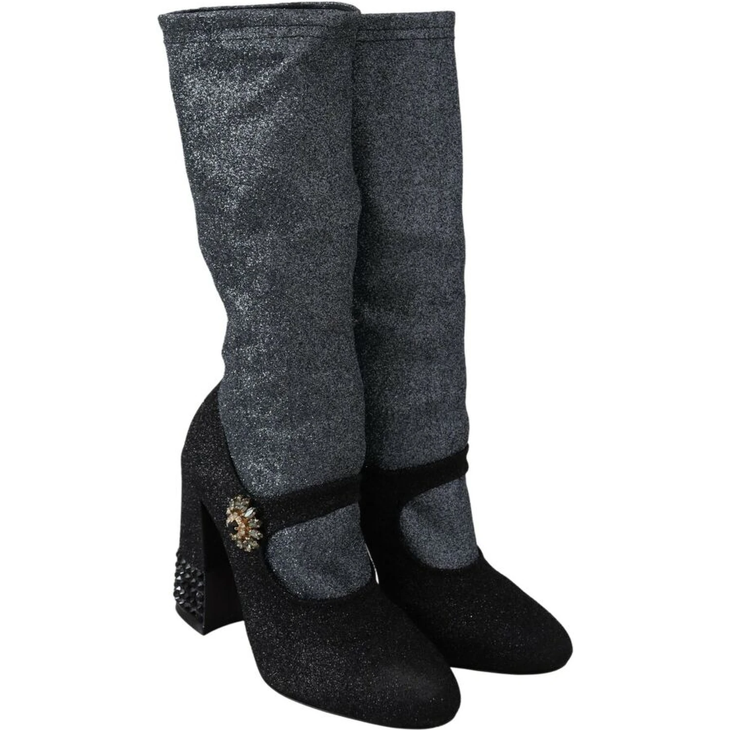 Black Crystal Mary Janes Booties Shoes