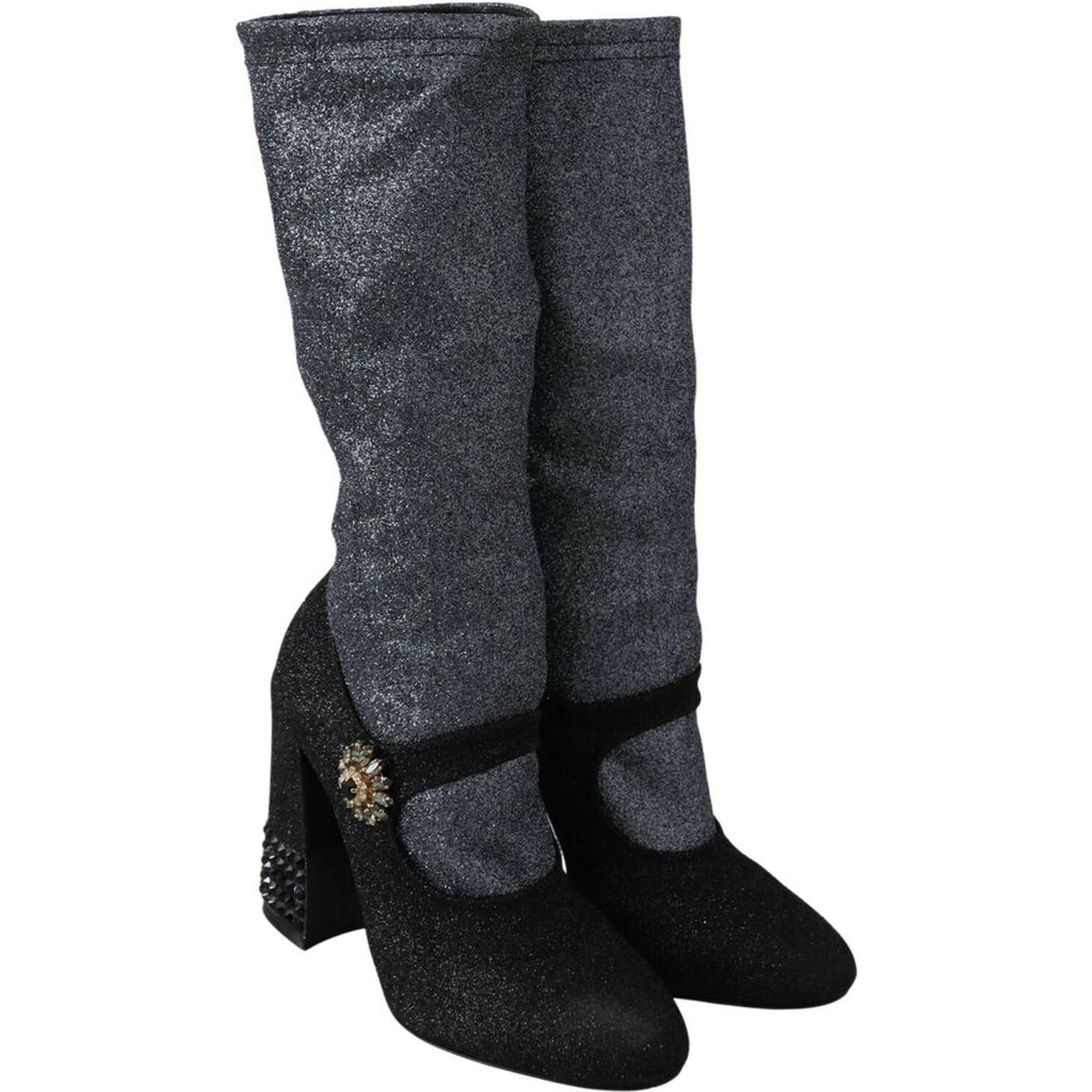 Black Crystal Mary Janes Booties Shoes