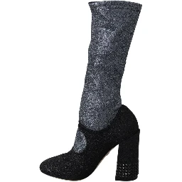 Black Crystal Mary Janes Booties Shoes