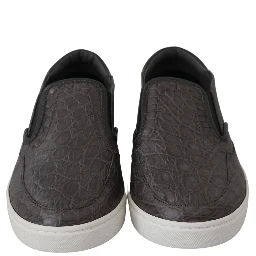 Gray Leather Flat Caiman Mens Loafers Shoes