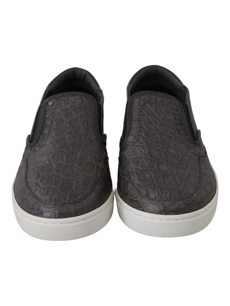 Gray Leather Flat Caiman Mens Loafers Shoes alternative