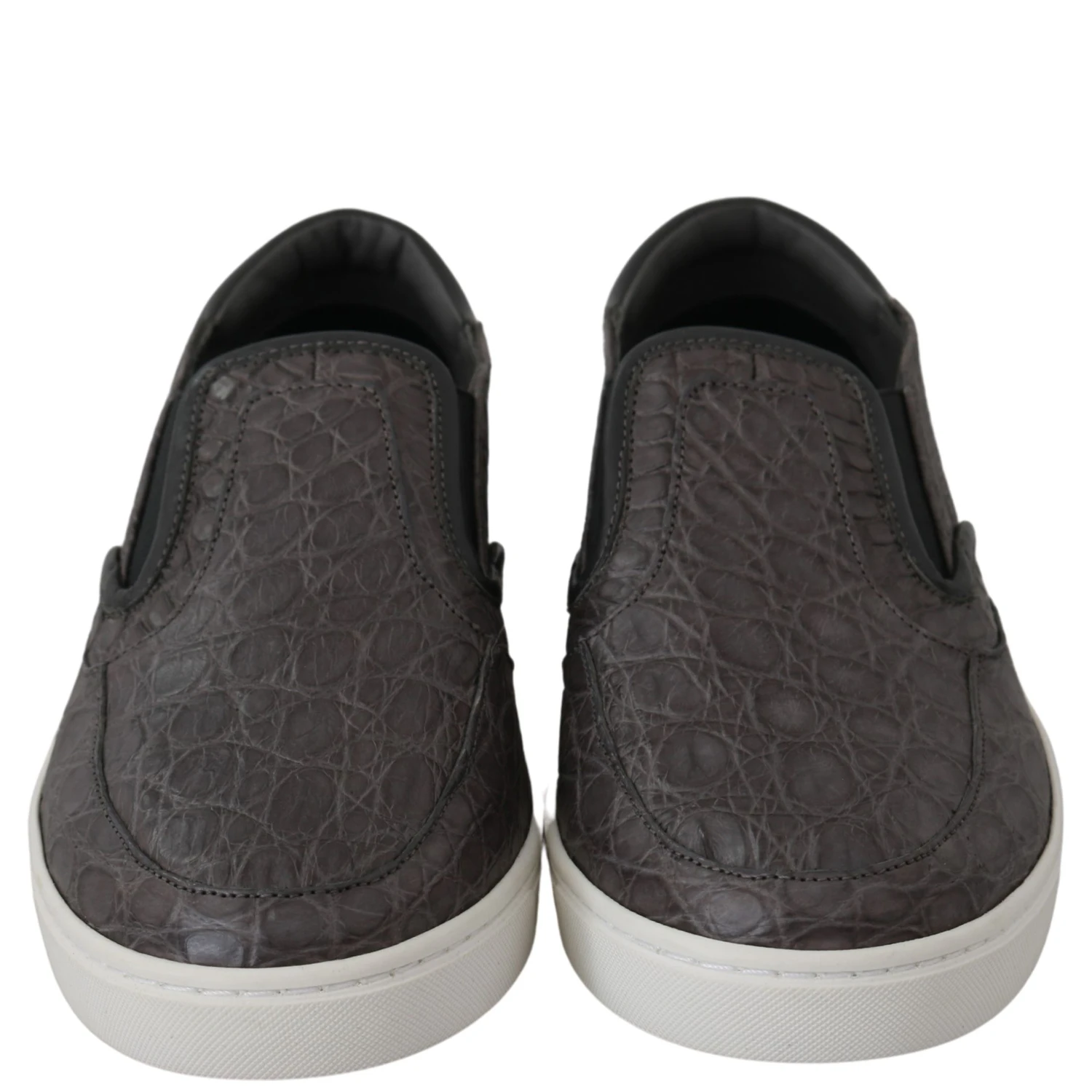 Gray Leather Flat Caiman Mens Loafers Shoes