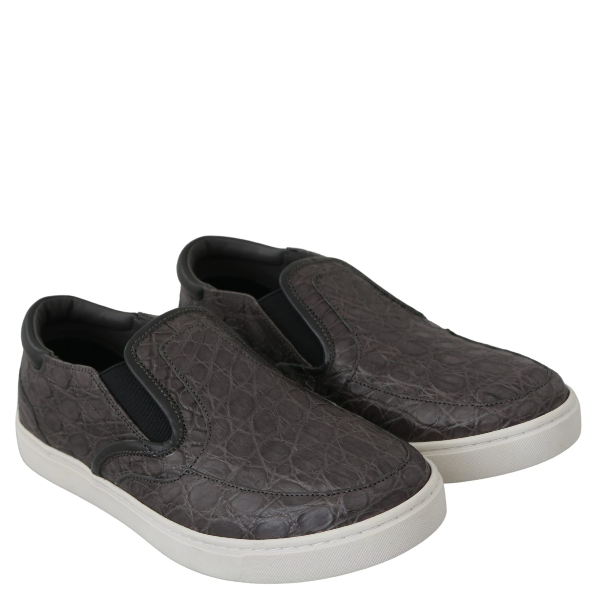 Gray Leather Flat Caiman Mens Loafers Shoes