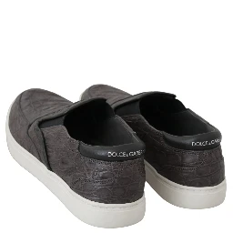 Gray Leather Flat Caiman Mens Loafers Shoes