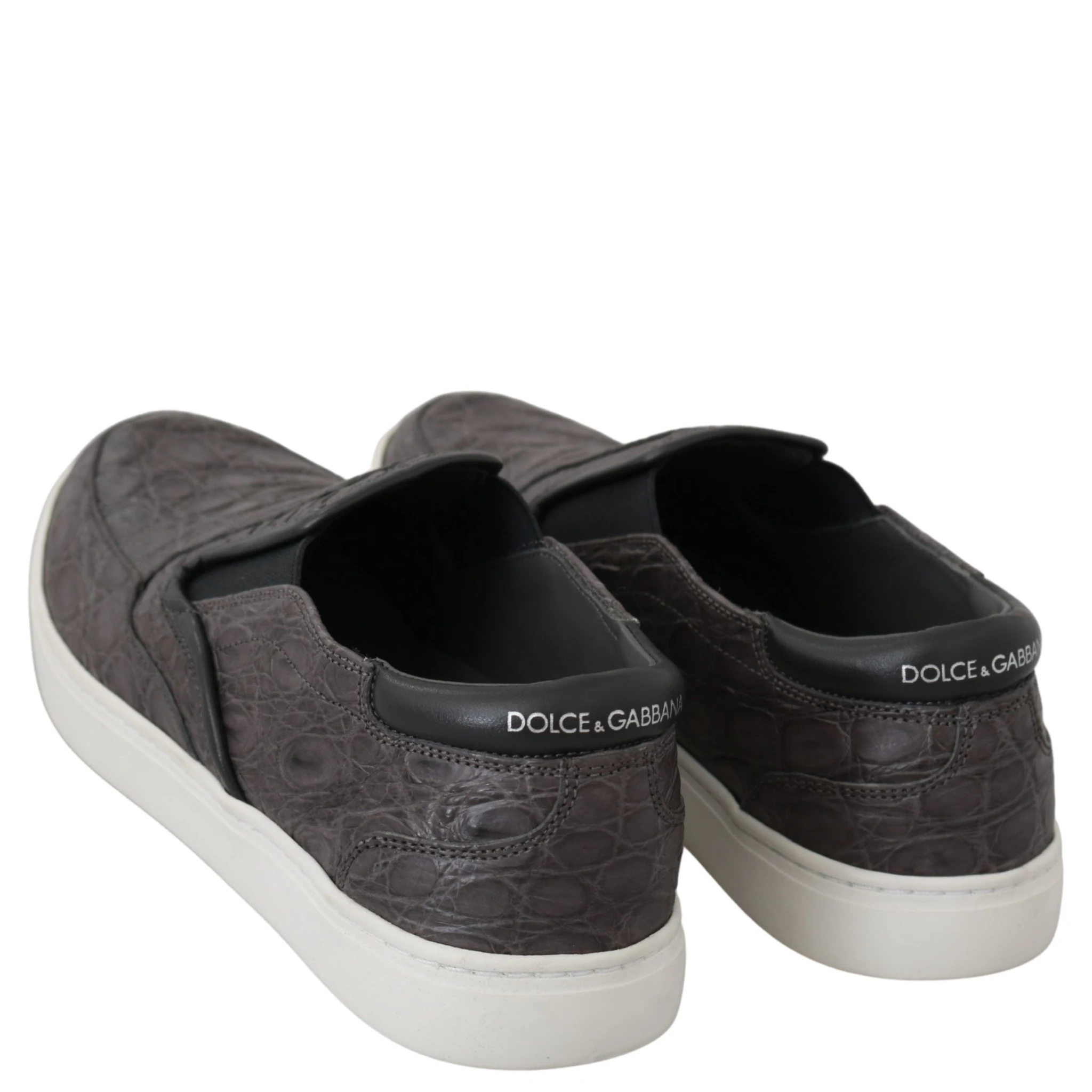 Gray Leather Flat Caiman Mens Loafers Shoes