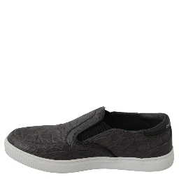 Gray Leather Flat Caiman Mens Loafers Shoes