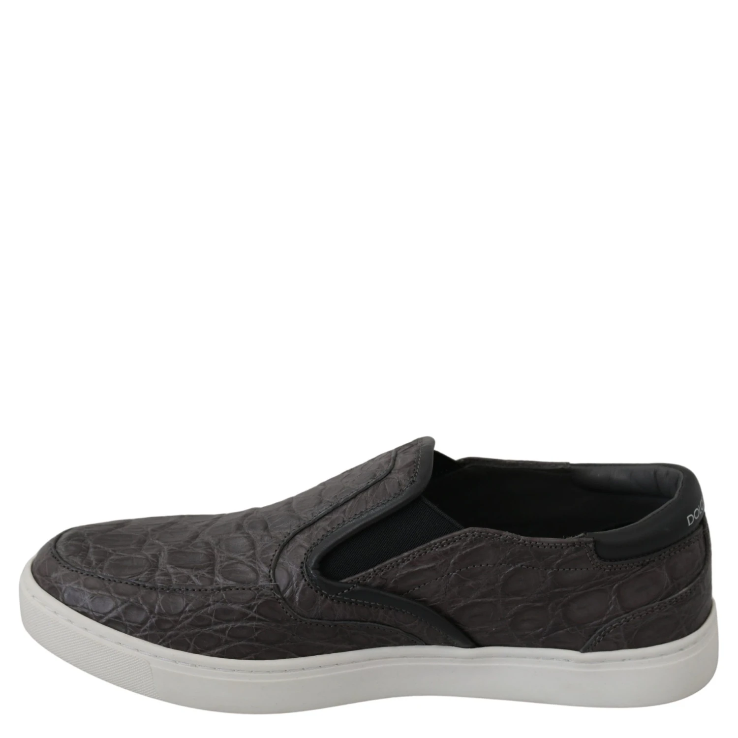Gray Leather Flat Caiman Mens Loafers Shoes