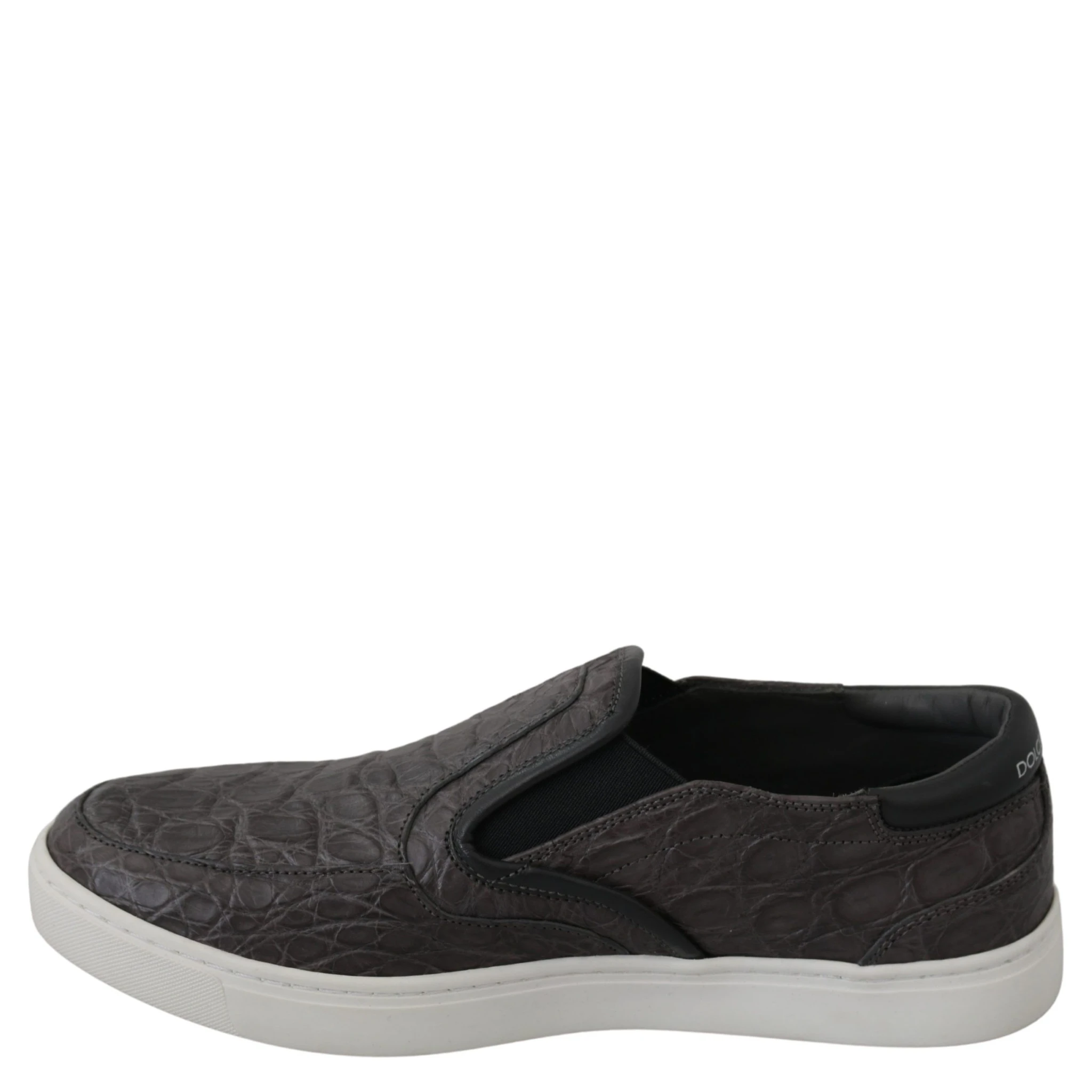 Gray Leather Flat Caiman Mens Loafers Shoes