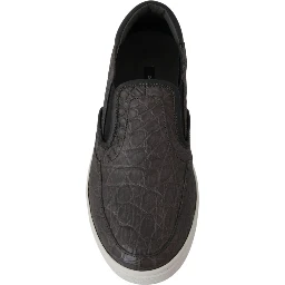 Gray Leather Flat Caiman Mens Loafers Shoes