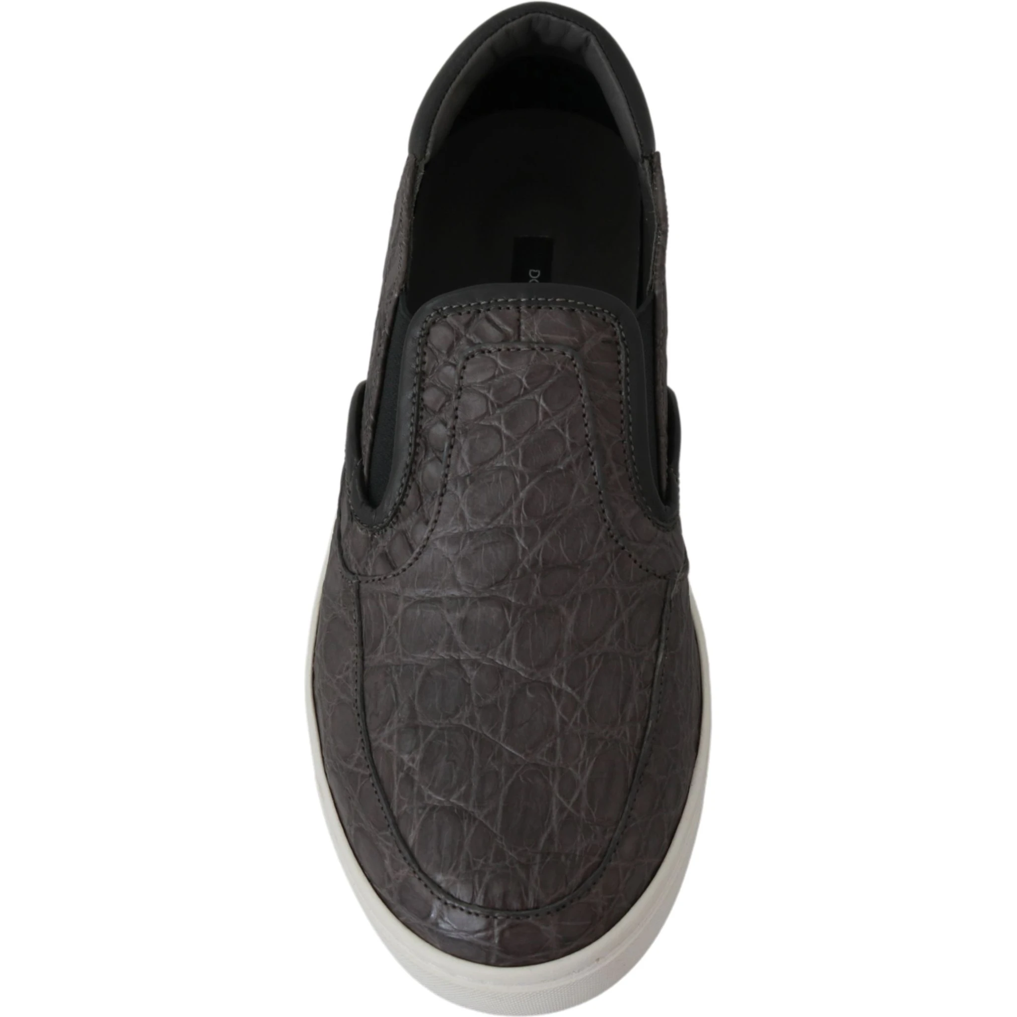 Gray Leather Flat Caiman Mens Loafers Shoes