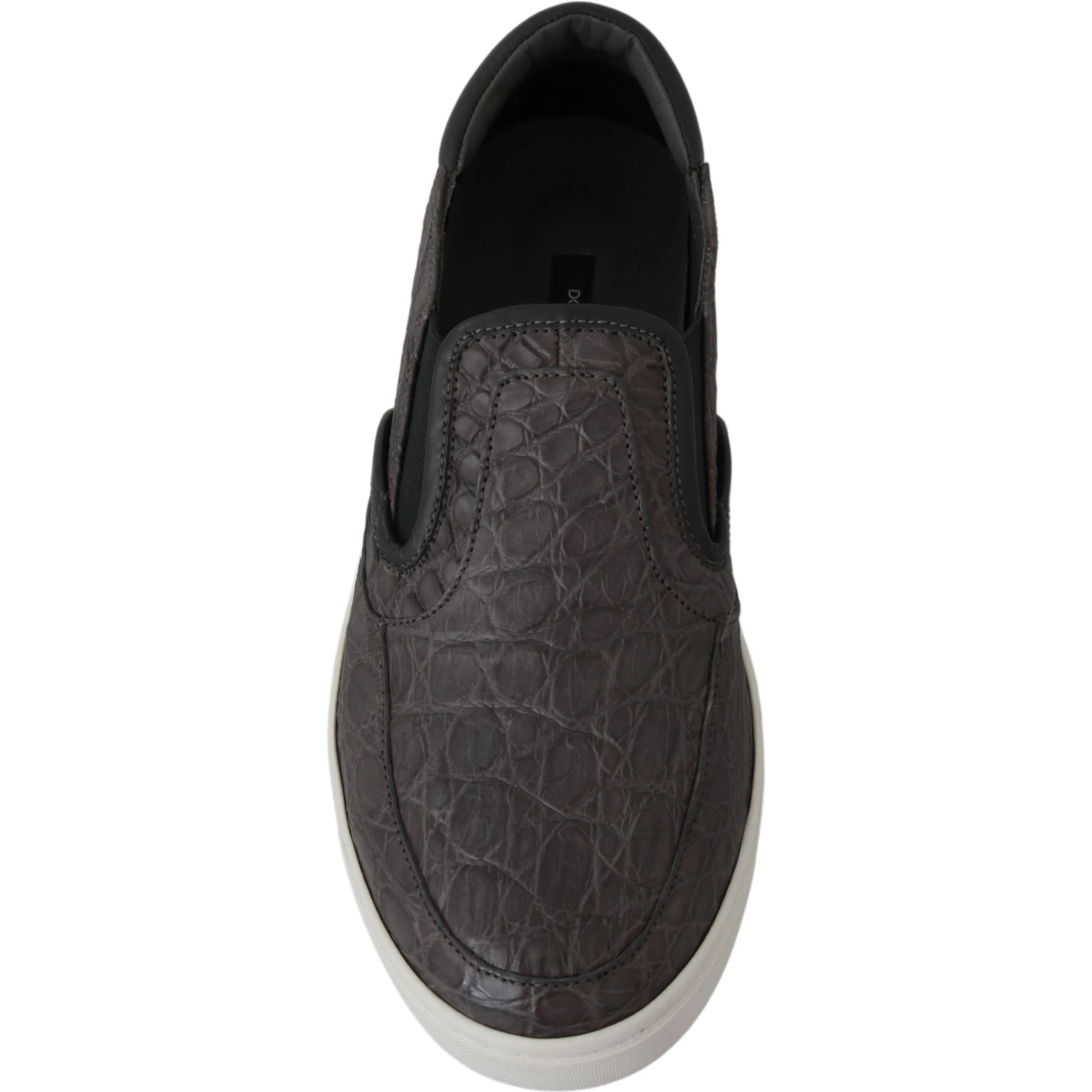 Gray Leather Flat Caiman Mens Loafers Shoes