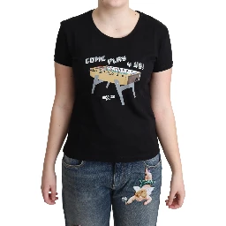 Black Cotton Come Play 4 Us Print Tops T-shirt