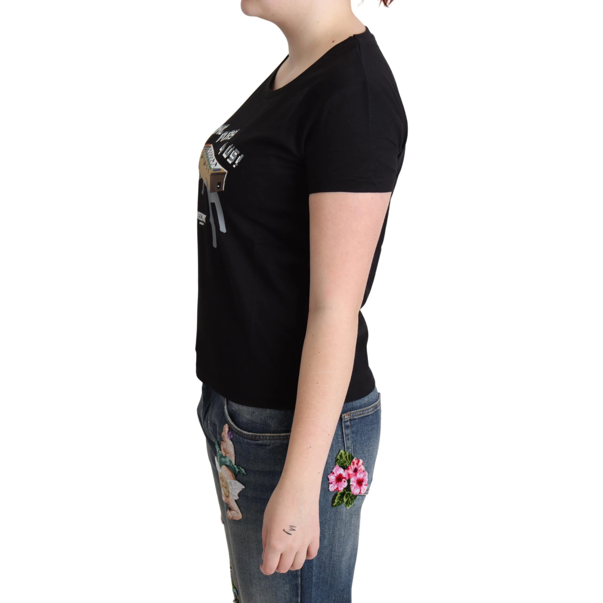 Black Cotton Come Play 4 Us Print Tops T-shirt