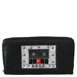 Black Mens Zipper Continental Purse 100% Leather Wallet