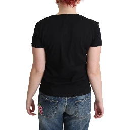 Black Cotton Come Play 4 Us Print Tops T-shirt