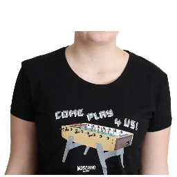 Black Cotton Come Play 4 Us Print Tops T-shirt