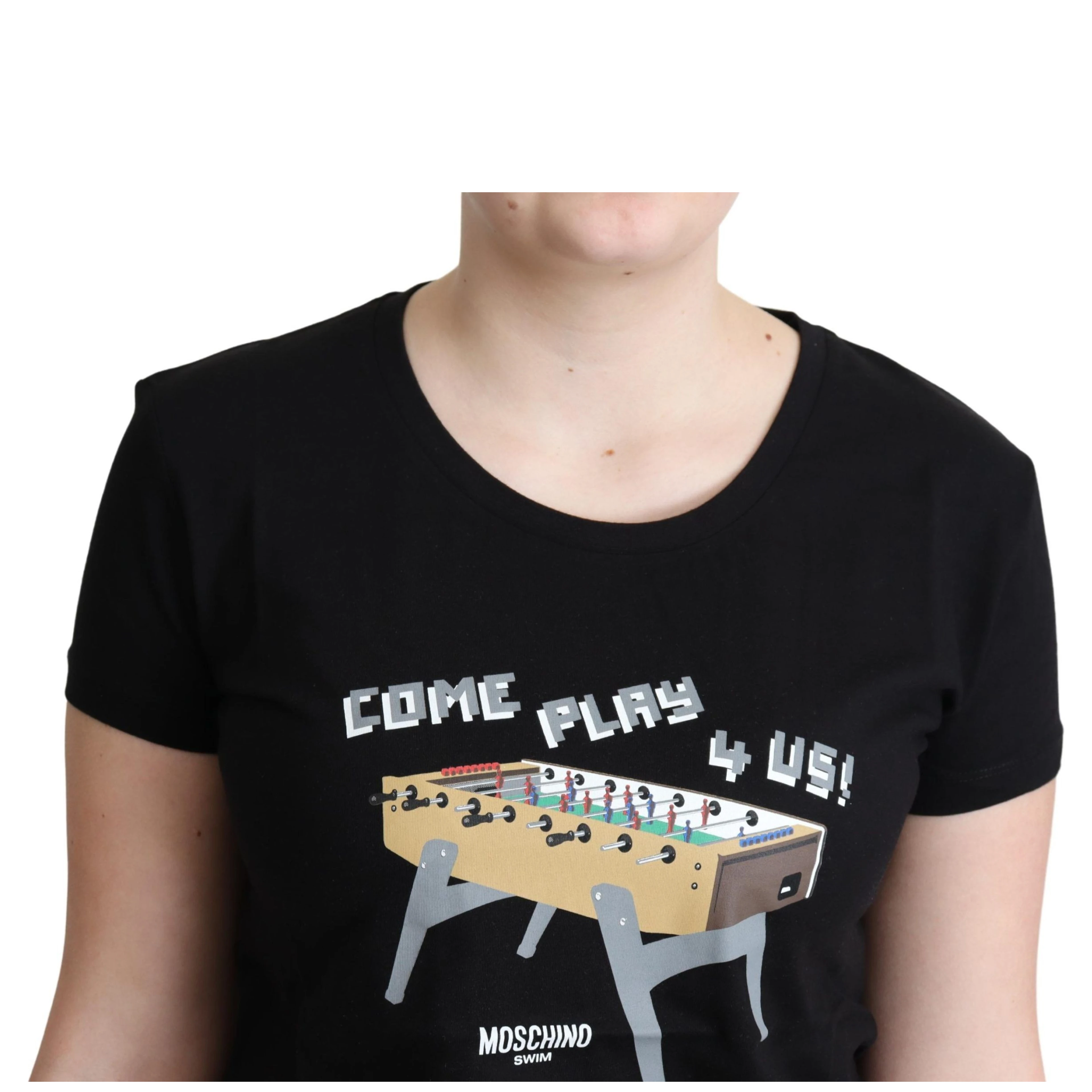 Black Cotton Come Play 4 Us Print Tops T-shirt