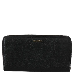 Black Mens Zipper Continental Purse 100% Leather Wallet