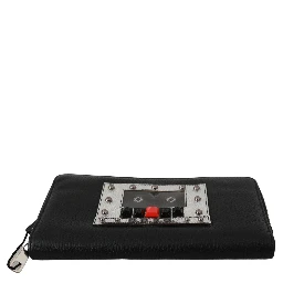 Black Mens Zipper Continental Purse 100% Leather Wallet