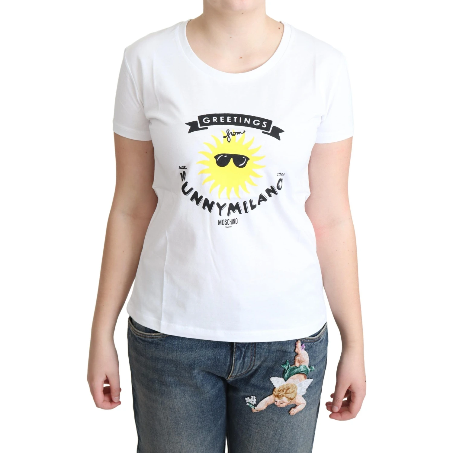 White Cotton Sunny Milano Print T-shirt