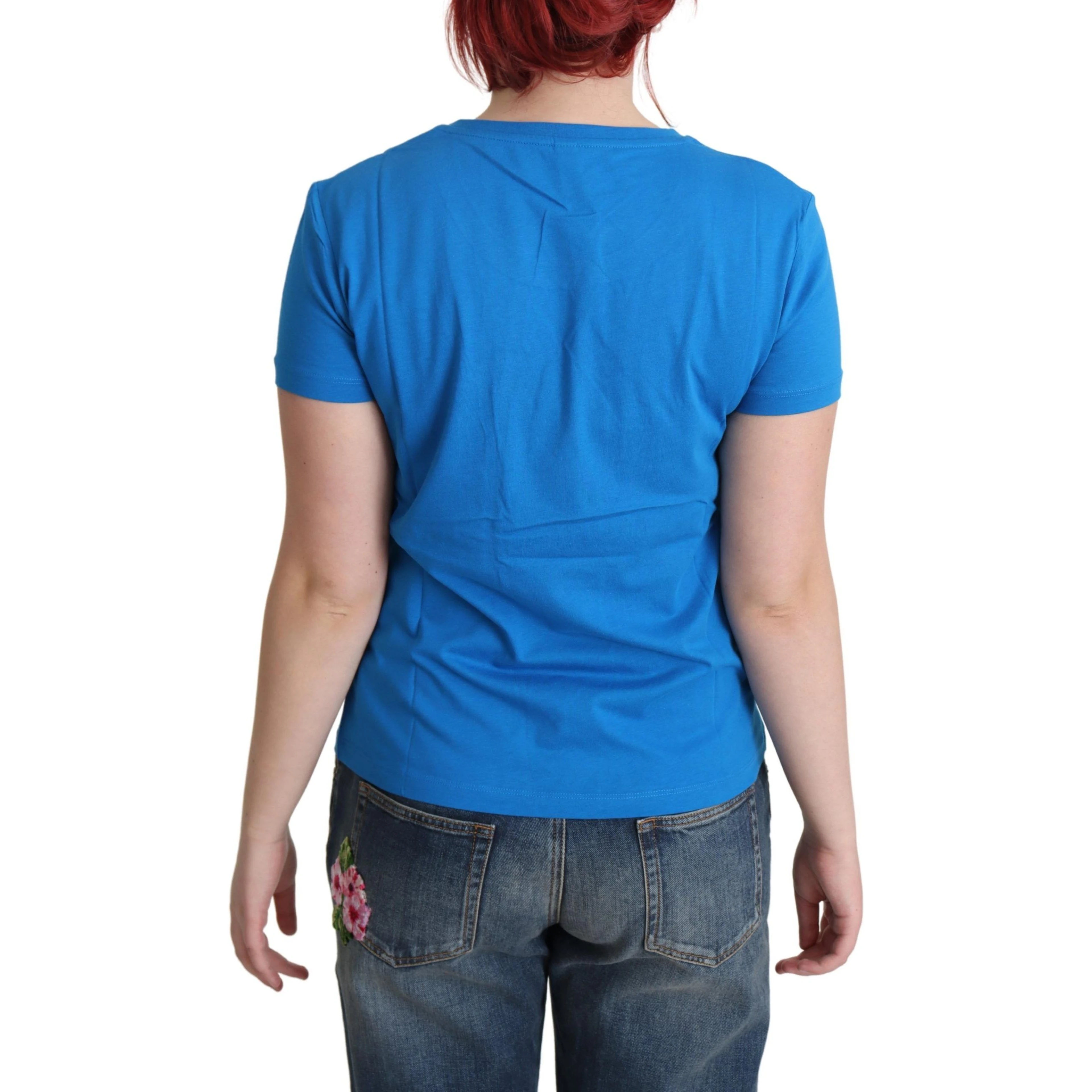 Blue Printed Cotton Short Sleeves Tops T-shirt