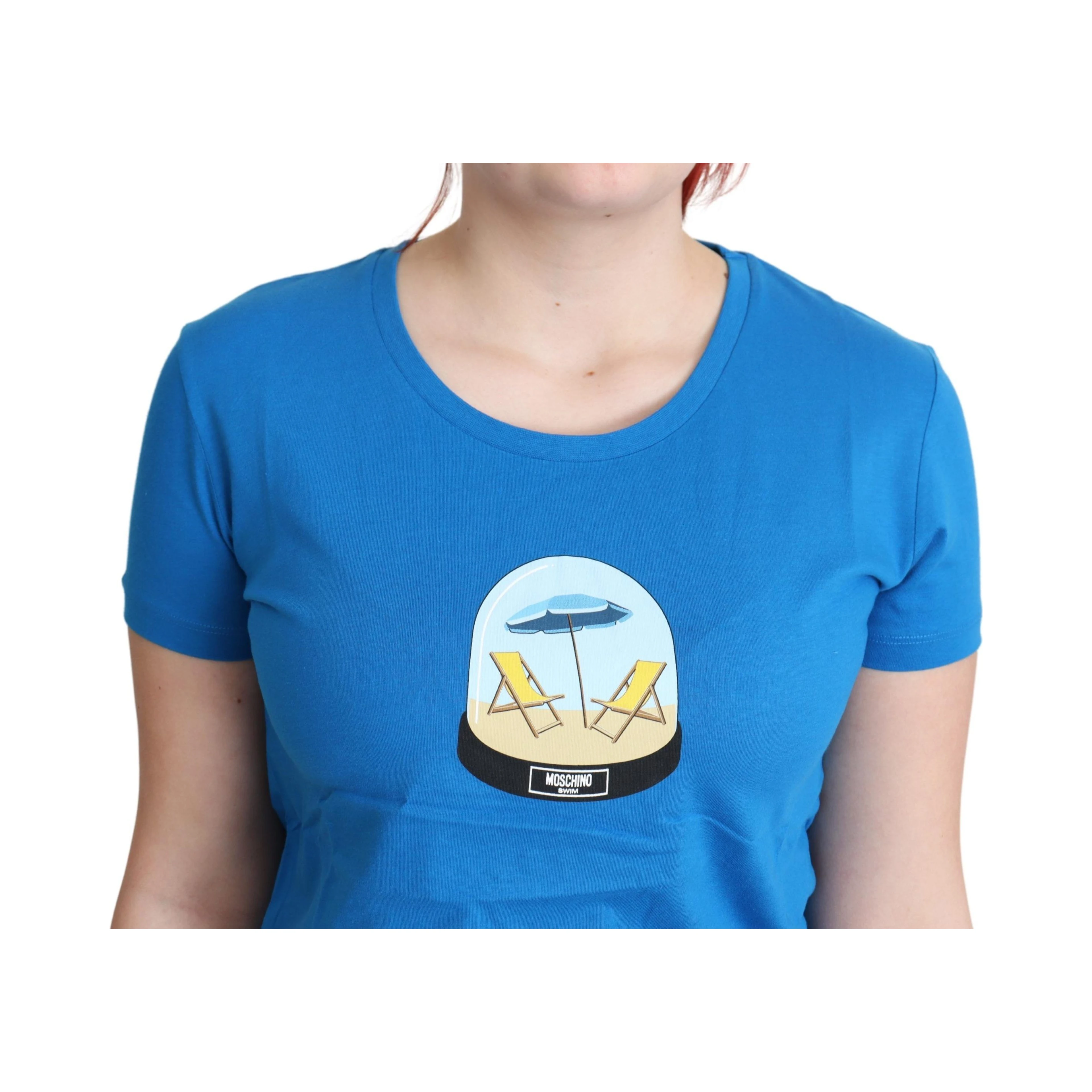Blue Printed Cotton Short Sleeves Tops T-shirt