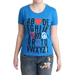 Blue Cotton Alphabet Letter Print Tops