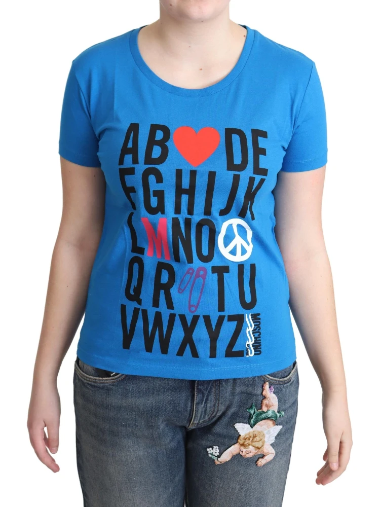 Blue Cotton Alphabet Letter Print Tops