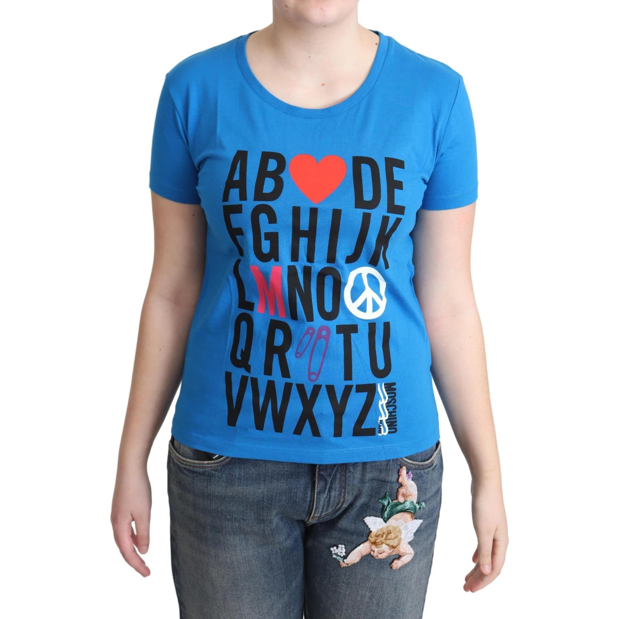 Blue Cotton Alphabet Letter Print Tops