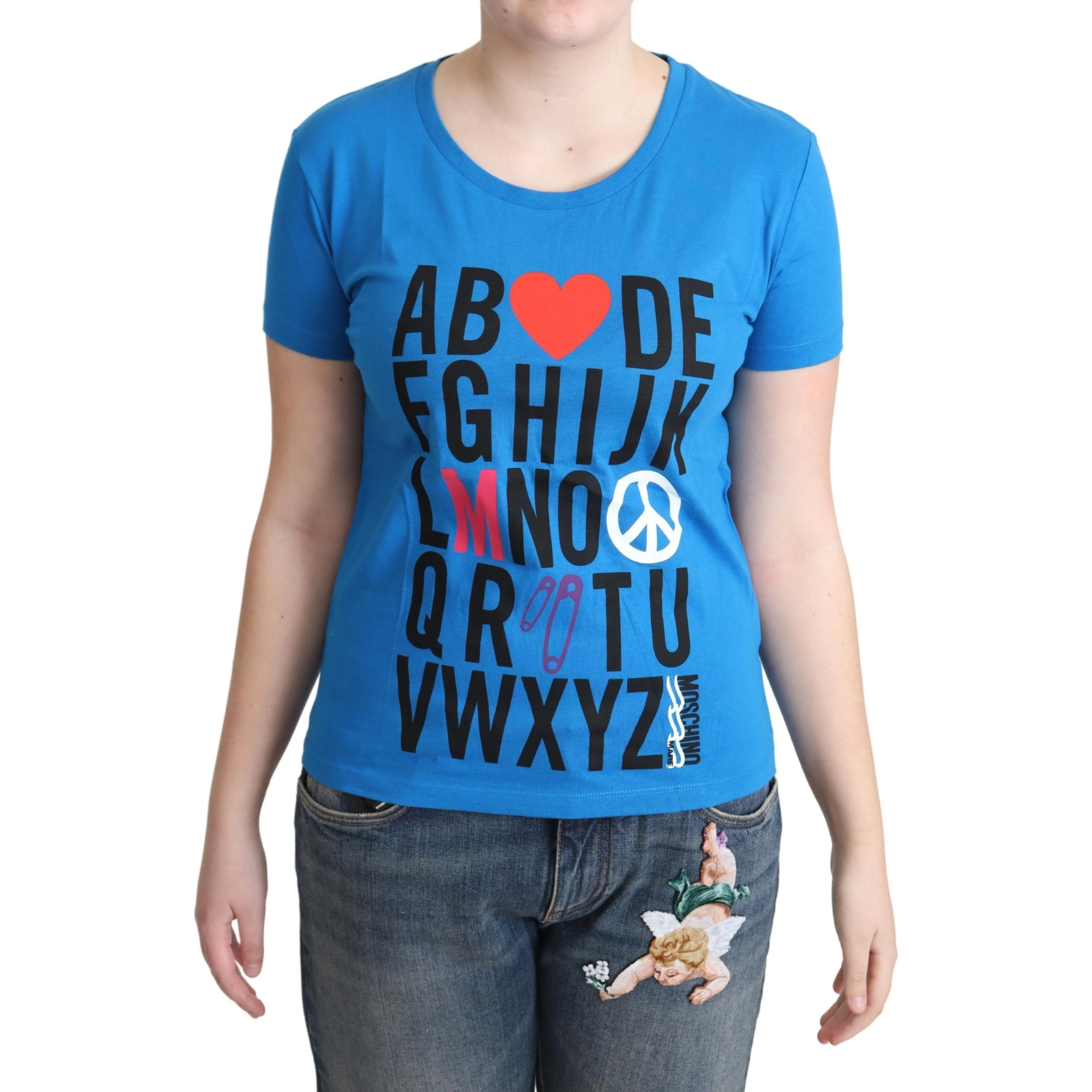Blue Cotton Alphabet Letter Print Tops