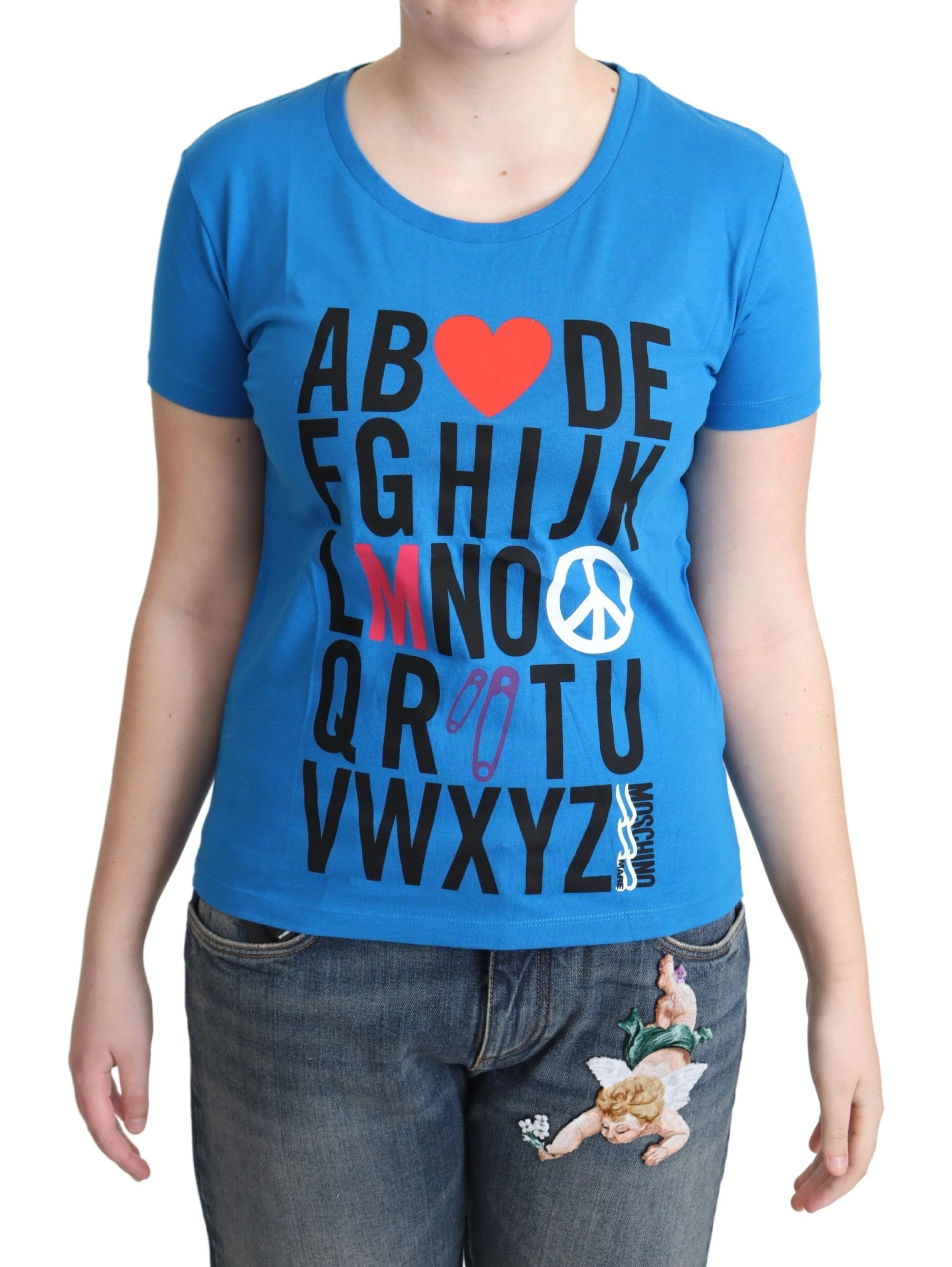 Blue Cotton Alphabet Letter Print Tops