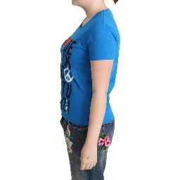 Blue Cotton Alphabet Letter Print Tops