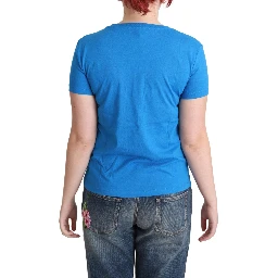 Blue Cotton Alphabet Letter Print Tops