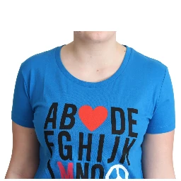 Blue Cotton Alphabet Letter Print Tops