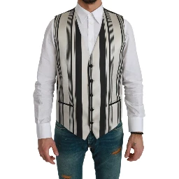 White Black Stripes Waistcoat Formal Vest