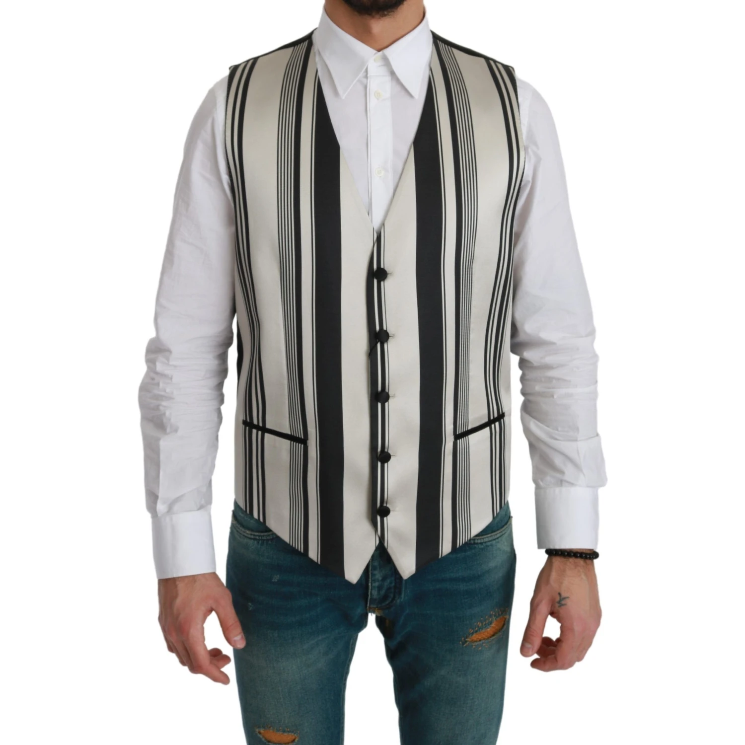 White Black Stripes Waistcoat Formal Vest