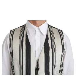 White Black Stripes Waistcoat Formal Vest