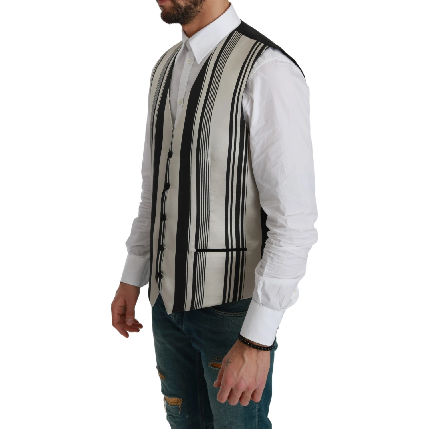 White Black Stripes Waistcoat Formal Vest
