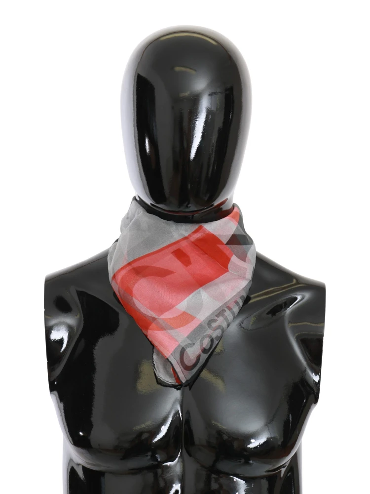 Red 100% Silk Branded Gray Scarf