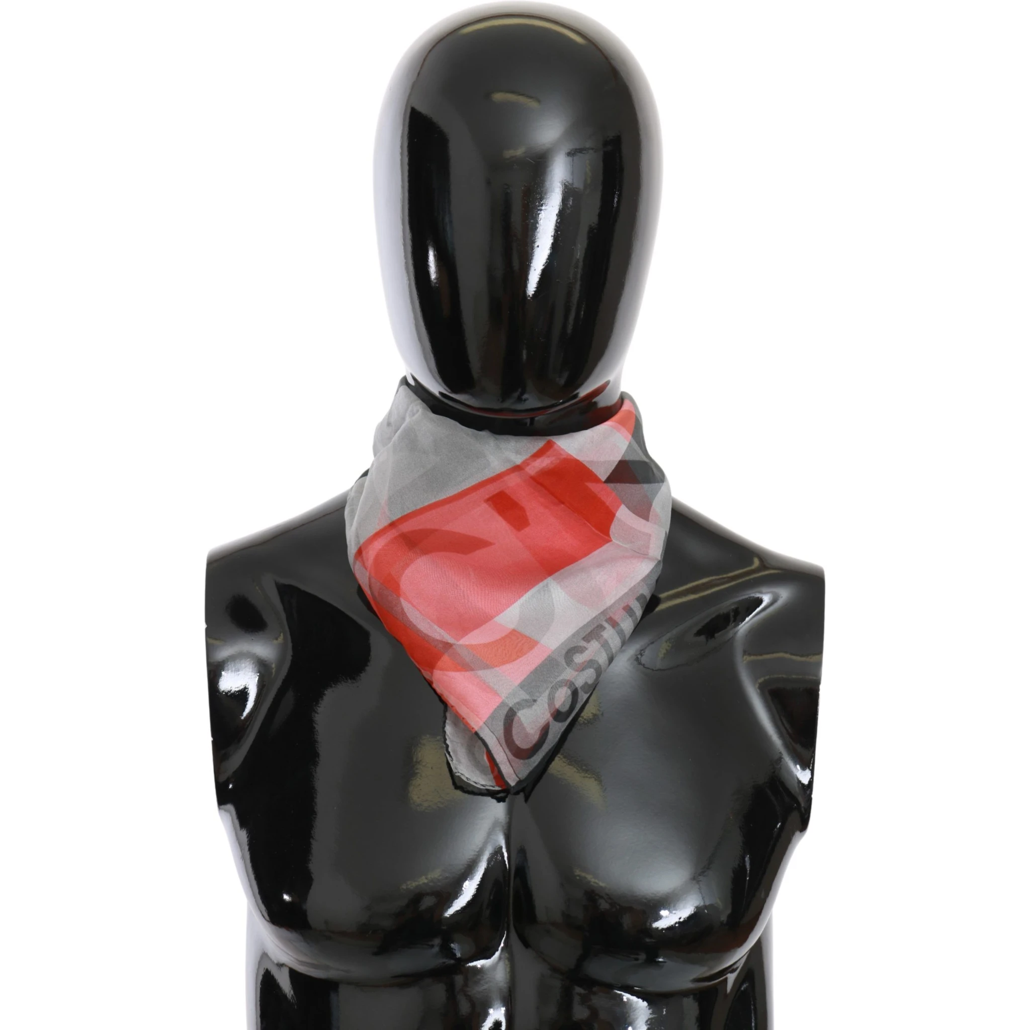 Red 100% Silk Branded Gray Scarf