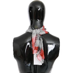 Red 100% Silk Branded Gray Scarf