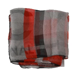 Red 100% Silk Branded Gray Scarf